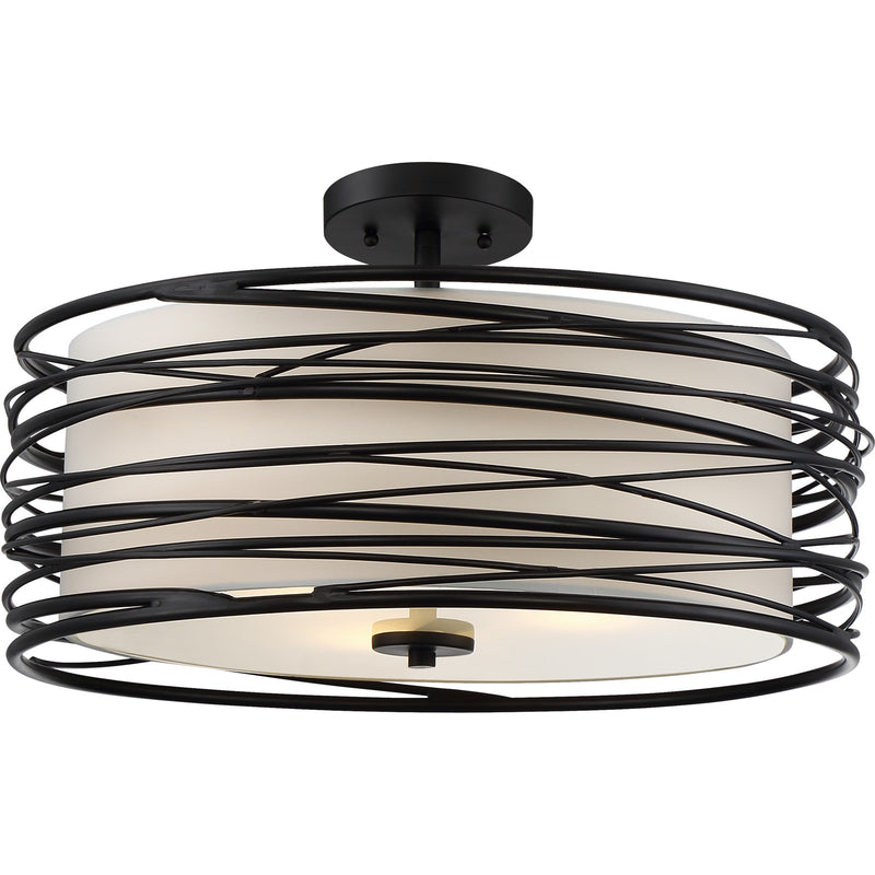Quoizel Spiral 20in 3-Light Pendant | Transitional Mystic Black and Off White Fabric | Kitchen Island & Dining Room | Model SPL2820K