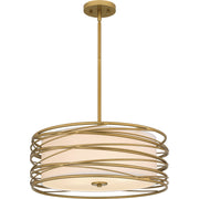 Quoizel Spiral 20in 3-Light Pendant | Transitional Light Gold and Off White Fabric | Kitchen Island & Dining Room | 20 x 20 x 7.5 in | Model SPL2820LG