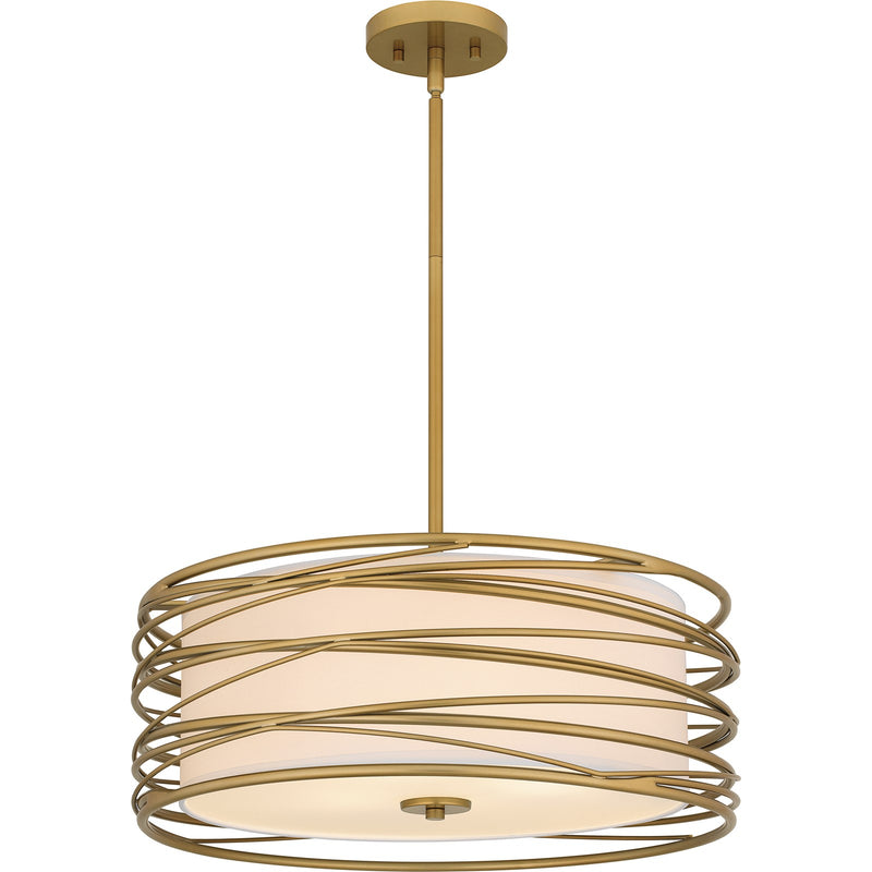 Quoizel Spiral 20in 3-Light Pendant | Transitional Light Gold and Off White Fabric | Kitchen Island & Dining Room | 20 x 20 x 7.5 in | Model SPL2820LG