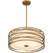 Quoizel Spiral 20in 3-Light Pendant | Transitional Light Gold and Off White Fabric | Kitchen Island & Dining Room | 20 x 20 x 7.5 in | Model SPL2820LG