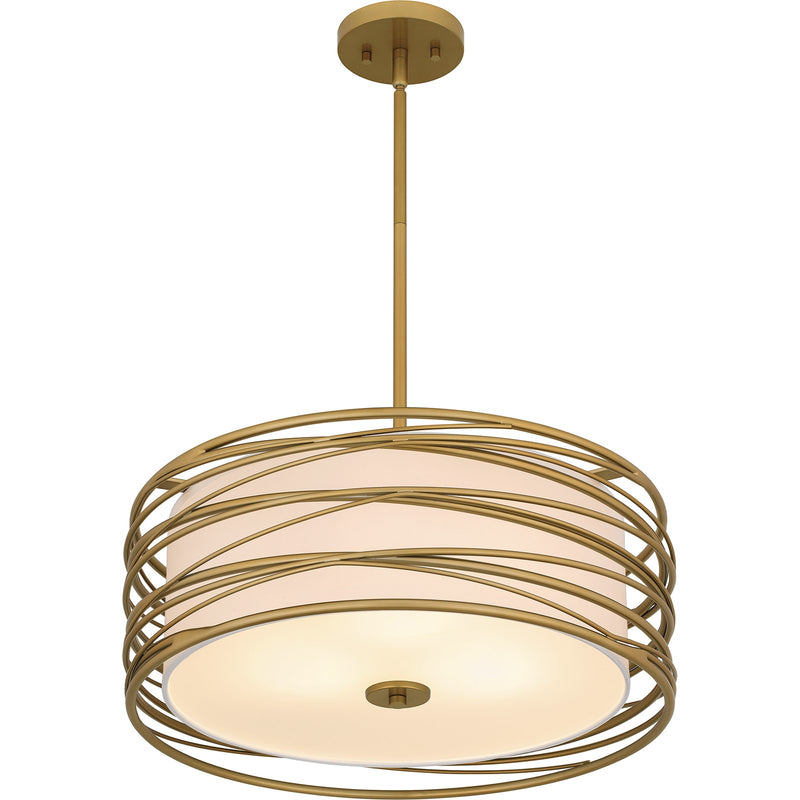 Quoizel Spiral 20in 3-Light Pendant | Transitional Light Gold and Off White Fabric | Kitchen Island & Dining Room | 20 x 20 x 7.5 in | Model SPL2820LG