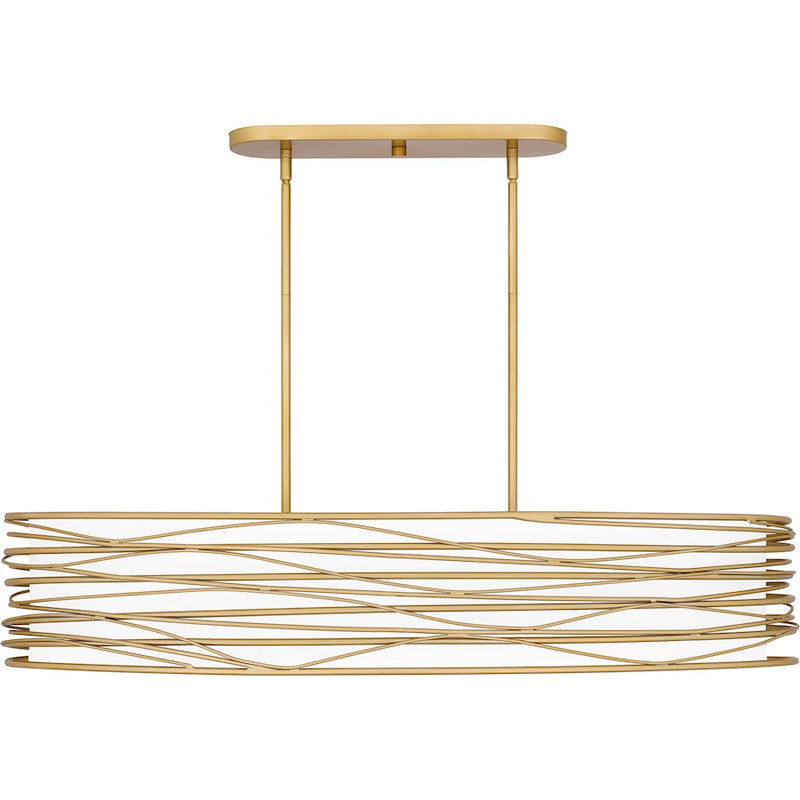 Quoizel Spiral 5 Light Island Light, Light Gold/Off White Fabric
