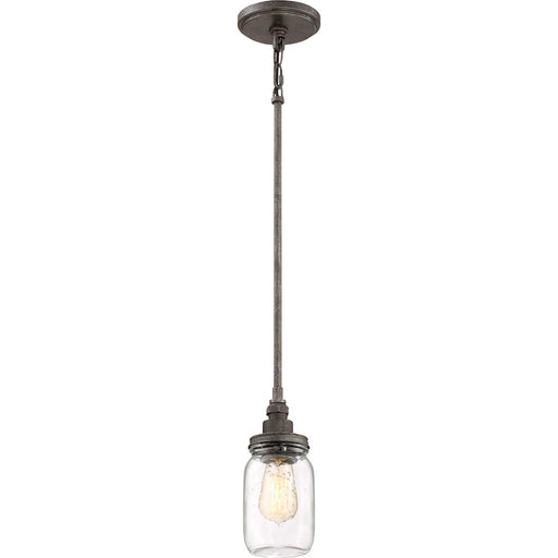 Quoizel Squire 4in 1-Light Mini Pendant | Industrial Rustic Black and Clear Glass | Kitchen Island & Bar | 4.25 x 4.25 x 9.5 in | Model SQR1504RK
