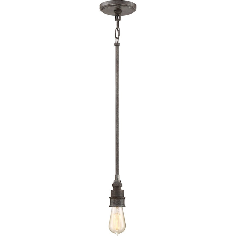 Quoizel Squire 4in 1-Light Mini Pendant | Industrial Rustic Black and Clear Glass | Kitchen Island & Bar | 4.25 x 4.25 x 9.5 in | Model SQR1504RK