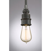 Quoizel Squire 4in 1-Light Mini Pendant | Industrial Rustic Black and Clear Glass | Kitchen Island & Bar | 4.25 x 4.25 x 9.5 in | Model SQR1504RK