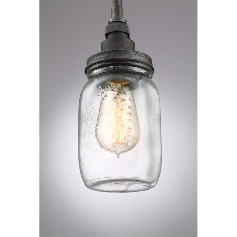 Quoizel Squire 4in 1-Light Mini Pendant | Industrial Rustic Black and Clear Glass | Kitchen Island & Bar | 4.25 x 4.25 x 9.5 in | Model SQR1504RK