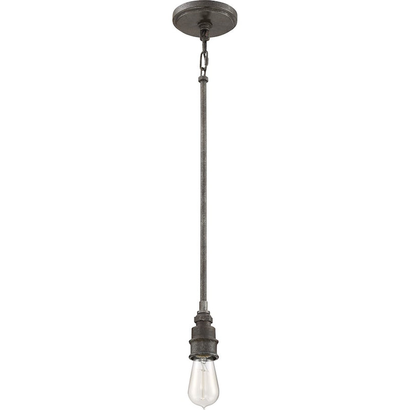Quoizel Squire 4in 1-Light Mini Pendant | Industrial Rustic Black and Clear Glass | Kitchen Island & Bar | 4.25 x 4.25 x 9.5 in | Model SQR1504RK