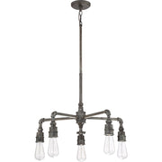 Quoizel Squire 26in 5-Light Chandelier | Industrial Rustic Black and Clear Glass | Dining Room & Foyer | 26 x 26 x 23 in | Model SQR5005RK