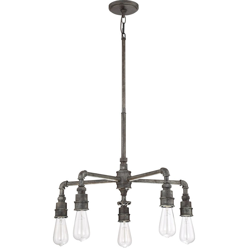 Quoizel Squire 26in 5-Light Chandelier | Industrial Rustic Black and Clear Glass | Dining Room & Foyer | 26 x 26 x 23 in | Model SQR5005RK