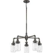 Quoizel Squire 26in 5-Light Chandelier | Industrial Rustic Black and Clear Glass | Dining Room & Foyer | 26 x 26 x 23 in | Model SQR5005RK