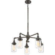 Quoizel Squire 26in 5-Light Chandelier | Industrial Rustic Black and Clear Glass | Dining Room & Foyer | 26 x 26 x 23 in | Model SQR5005RK