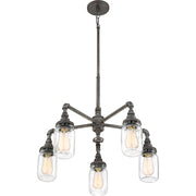 Quoizel Squire 26in 5-Light Chandelier | Industrial Rustic Black and Clear Glass | Dining Room & Foyer | 26 x 26 x 23 in | Model SQR5005RK
