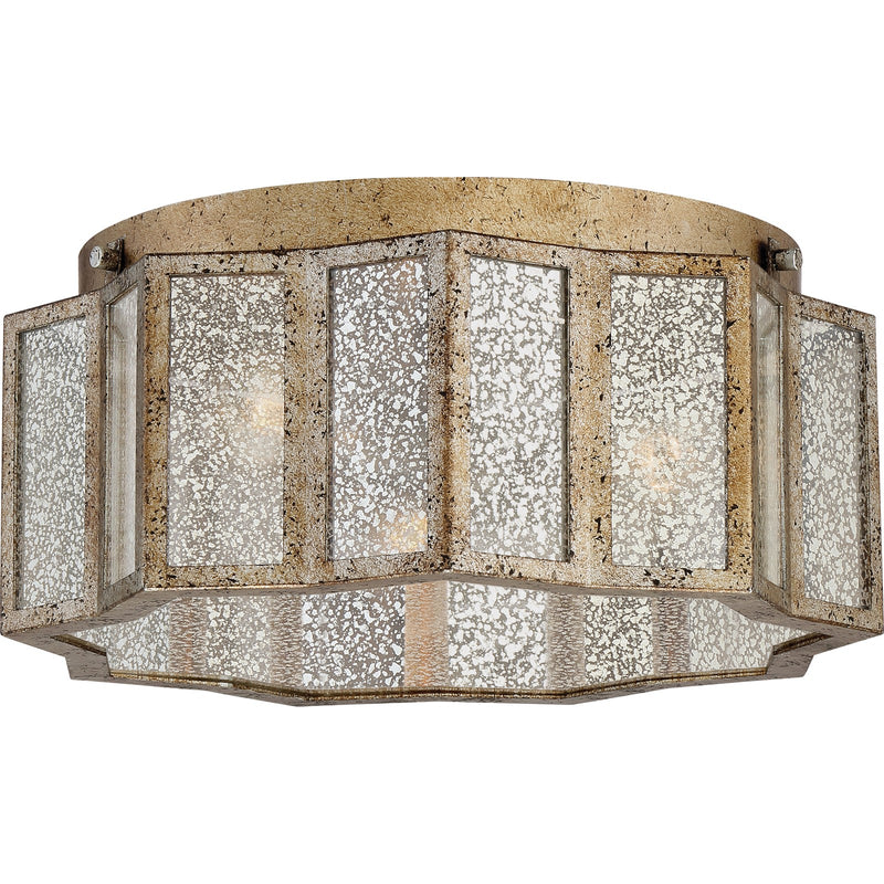 Quoizel Shrine 16in 3-Light Flush Mount | Vintage Aged Gold and Antique Mercury Glass | Bedroom & Hallway | 16 x 16 x 7 in | Model SRE1616AGL