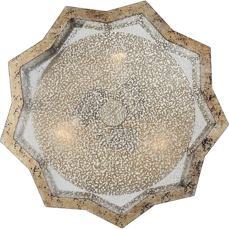 Quoizel Shrine 16in 3-Light Flush Mount | Vintage Aged Gold and Antique Mercury Glass | Bedroom & Hallway | 16 x 16 x 7 in | Model SRE1616AGL
