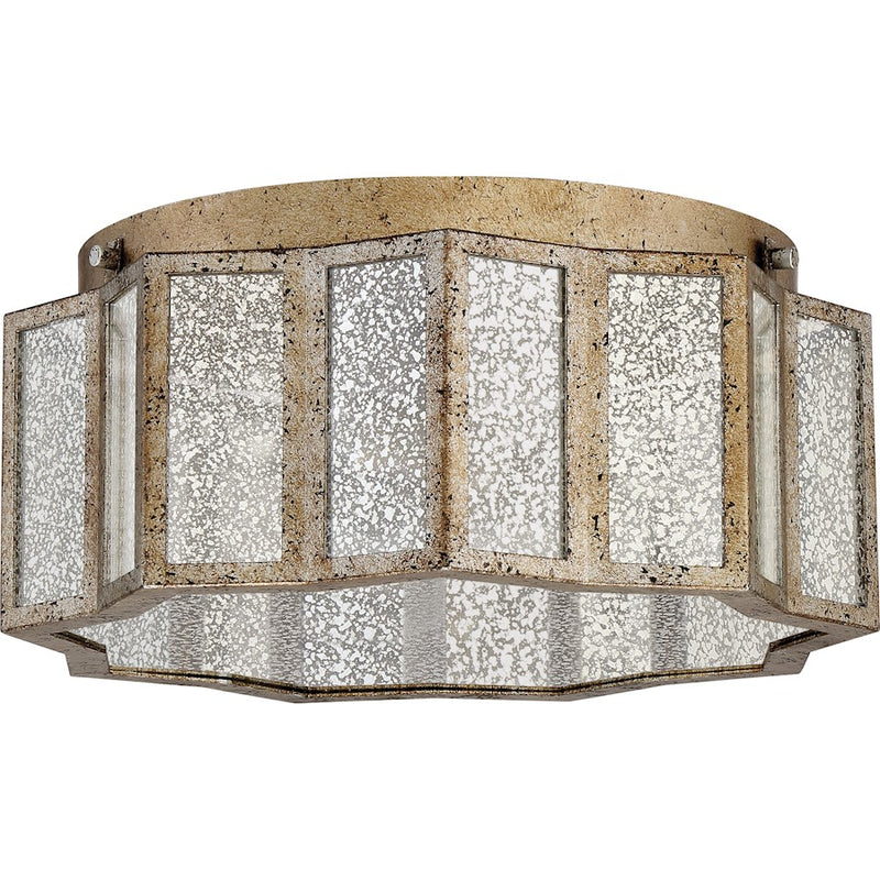 Quoizel Shrine 16in 3-Light Flush Mount | Vintage Aged Gold and Antique Mercury Glass | Bedroom & Hallway | 16 x 16 x 7 in | Model SRE1616AGL