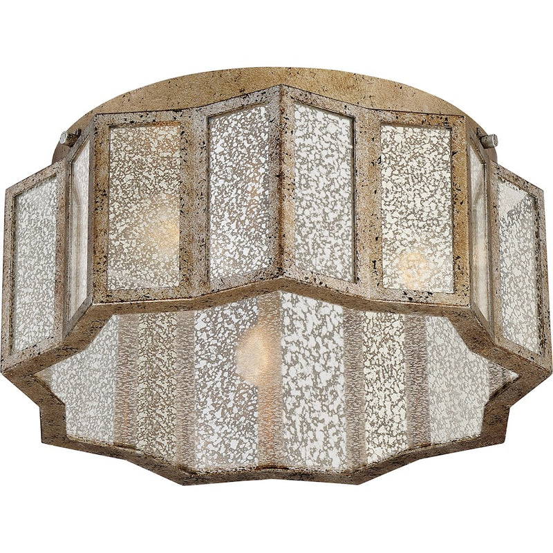 Quoizel Shrine 16in 3-Light Flush Mount | Vintage Aged Gold and Antique Mercury Glass | Bedroom & Hallway | 16 x 16 x 7 in | Model SRE1616AGL