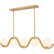 Quoizel Spherical 49in 5-Light Island Chandelier | Modern Aged Brass and White Cloud Glass | Kitchen Island & Dining Room | Model SRI551AB