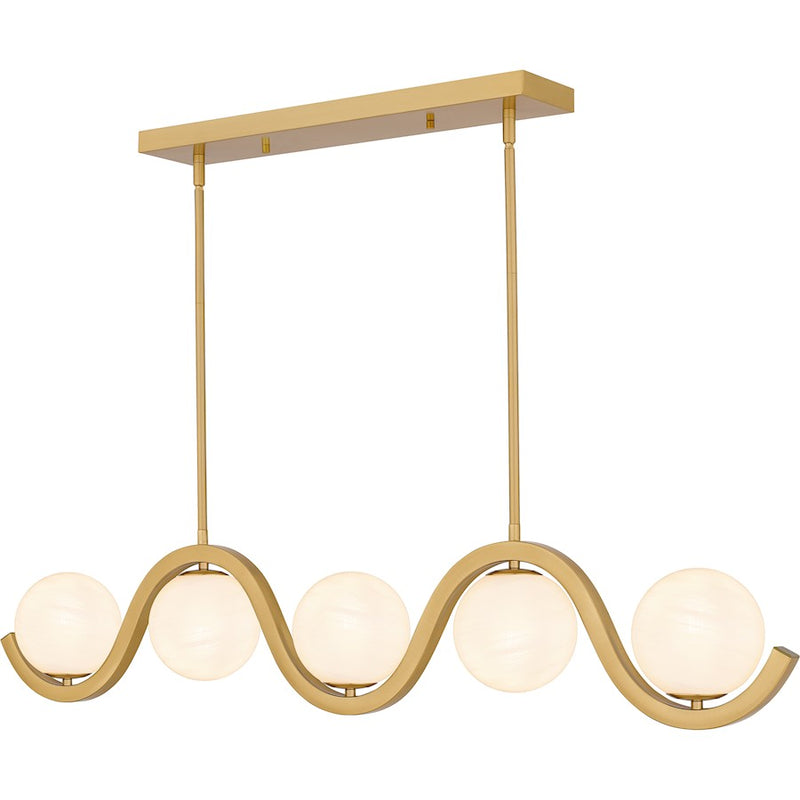Quoizel Spherical 49in 5-Light Island Chandelier | Modern Aged Brass and White Cloud Glass | Kitchen Island & Dining Room | Model SRI551AB