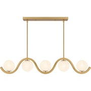 Quoizel Spherical 49in 5-Light Island Chandelier | Modern Aged Brass and White Cloud Glass | Kitchen Island & Dining Room | Model SRI551AB