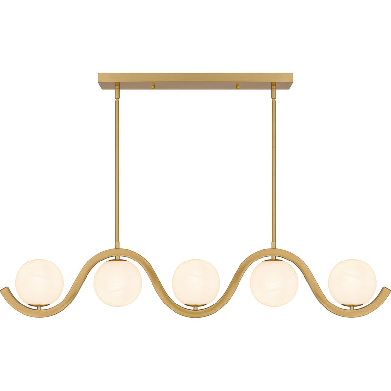Quoizel Spherical 49in 5-Light Island Chandelier | Modern Aged Brass and White Cloud Glass | Kitchen Island & Dining Room | Model SRI551AB