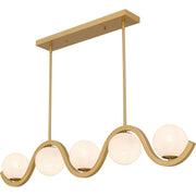 Quoizel Spherical 49in 5-Light Island Chandelier | Modern Aged Brass and White Cloud Glass | Kitchen Island & Dining Room | Model SRI551AB