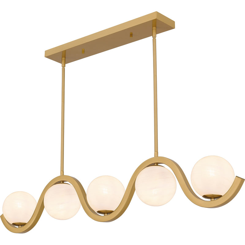 Quoizel Spherical 49in 5-Light Island Chandelier | Modern Aged Brass and White Cloud Glass | Kitchen Island & Dining Room | Model SRI551AB