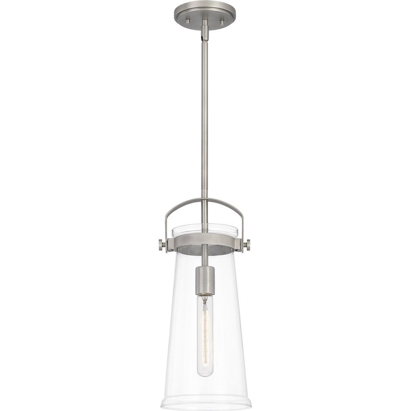Quoizel Stella 7" 1 Light Mini Pendant, Antique Nickel/Clear