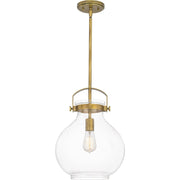 Quoizel Stella 12" 1 Light Mini Pendant, Weathered Brass/Clear