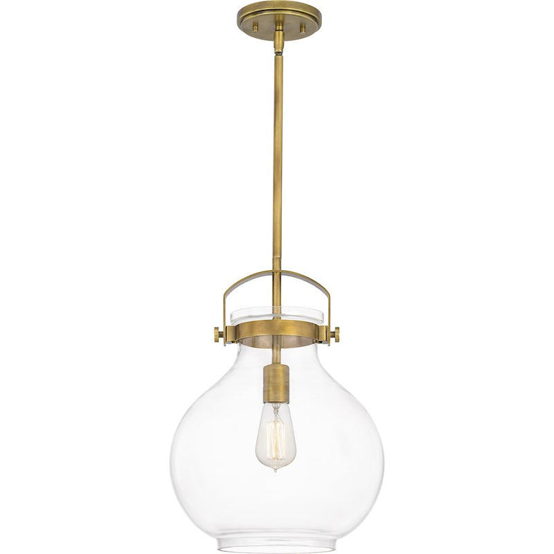 Quoizel Stella 12" 1 Light Mini Pendant, Weathered Brass/Clear