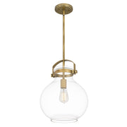 Quoizel Stella 12" 1 Light Mini Pendant, Weathered Brass/Clear