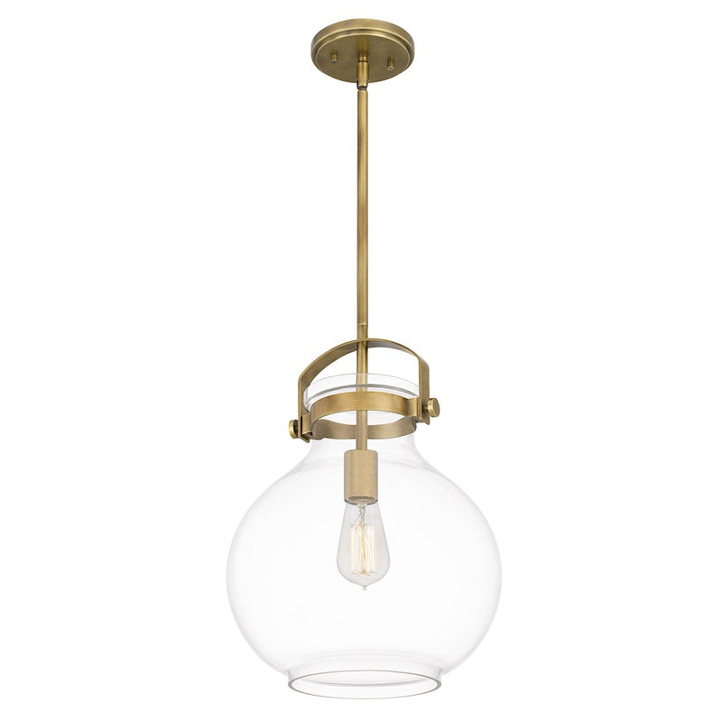 Quoizel Stella 12" 1 Light Mini Pendant, Weathered Brass/Clear