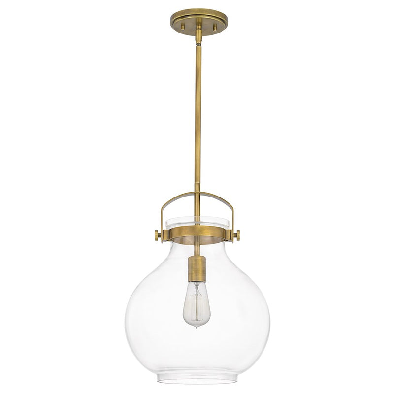 Quoizel Stella 12" 1 Light Mini Pendant, Weathered Brass/Clear