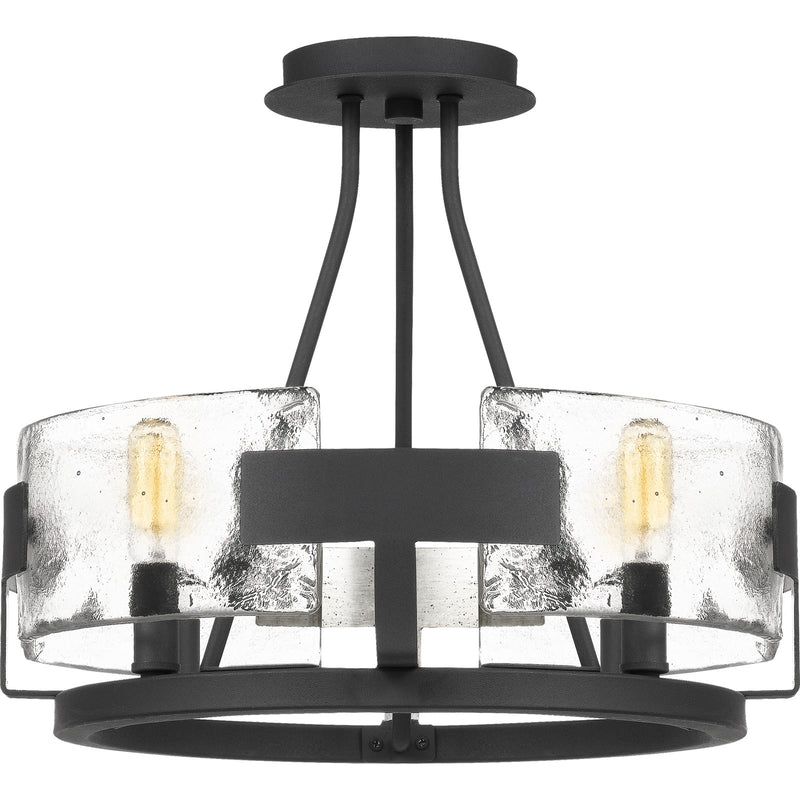Quoizel Stratum 16in 4-Light Semi-Flush Mount | Artisanal Royal Ebony and Clear Textured Glass | Bedroom & Hallway | 16 x 16 x 14 in | Model STM1716BA
