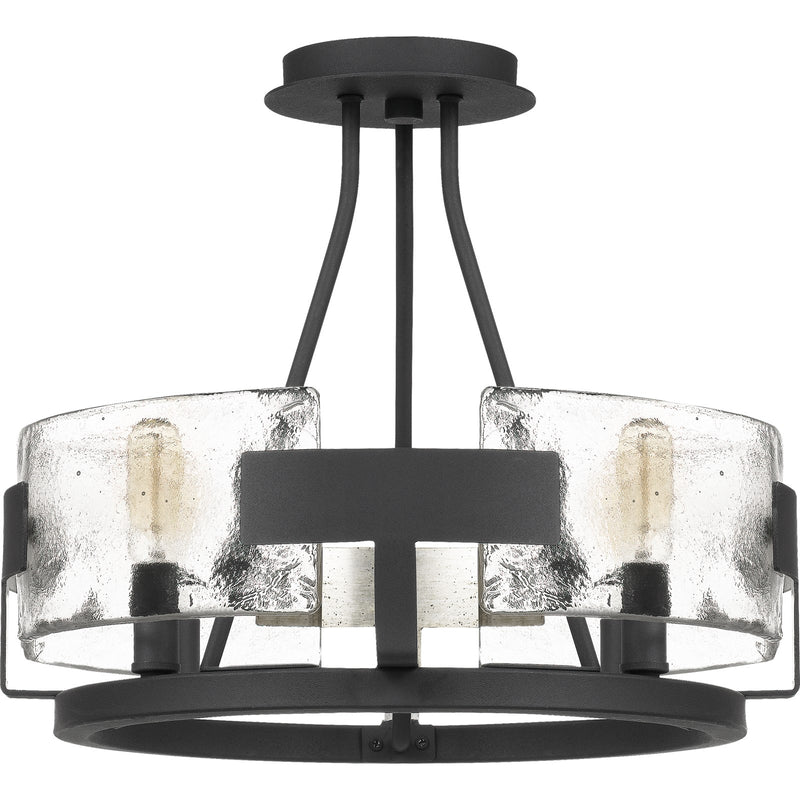 Quoizel Stratum 16in 4-Light Semi-Flush Mount | Artisanal Royal Ebony and Clear Textured Glass | Bedroom & Hallway | 16 x 16 x 14 in | Model STM1716BA
