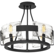 Quoizel Stratum 16in 4-Light Semi-Flush Mount | Artisanal Royal Ebony and Clear Textured Glass | Bedroom & Hallway | 16 x 16 x 14 in | Model STM1716BA