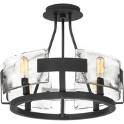 Quoizel Stratum 16in 4-Light Semi-Flush Mount | Artisanal Royal Ebony and Clear Textured Glass | Bedroom & Hallway | 16 x 16 x 14 in | Model STM1716BA