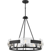 Quoizel Stratum 26in 5-Light Chandelier | Modern Royal Ebony Steel and Clear Textured Glass | Dining Room & Foyer | Model STM5005BA