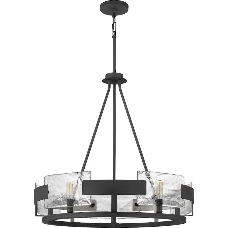 Quoizel Stratum 26in 5-Light Chandelier | Modern Royal Ebony Steel and Clear Textured Glass | Dining Room & Foyer | Model STM5005BA