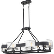 Quoizel Stratum 38in 6-Light Island Chandelier | Modern Royal Ebony Steel and Clear Textured Glass | Kitchen Island & Dining Room | Model STM638BA