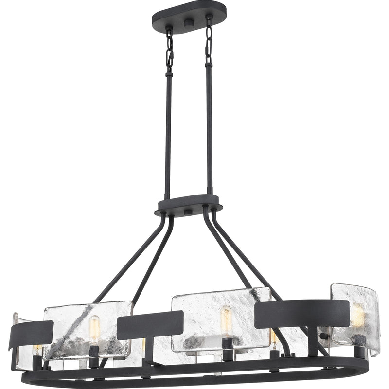Quoizel Stratum 38in 6-Light Island Chandelier | Modern Royal Ebony Steel and Clear Textured Glass | Kitchen Island & Dining Room | Model STM638BA
