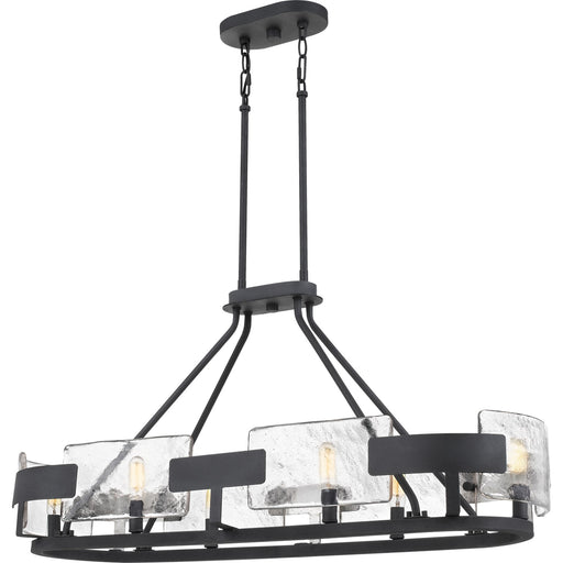 Quoizel Stratum 38in 6-Light Island Chandelier | Modern Royal Ebony Steel and Clear Textured Glass | Kitchen Island & Dining Room | Model STM638BA