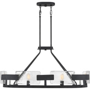 Quoizel Stratum 38in 6-Light Island Chandelier | Modern Royal Ebony Steel and Clear Textured Glass | Kitchen Island & Dining Room | Model STM638BA