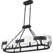 Quoizel Stratum 38in 6-Light Island Chandelier | Modern Royal Ebony Steel and Clear Textured Glass | Kitchen Island & Dining Room | Model STM638BA