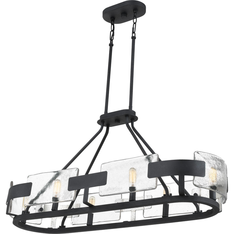 Quoizel Stratum 38in 6-Light Island Chandelier | Modern Royal Ebony Steel and Clear Textured Glass | Kitchen Island & Dining Room | Model STM638BA