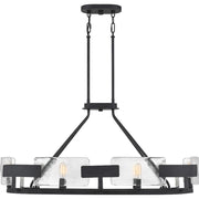 Quoizel Stratum 38in 6-Light Island Chandelier | Modern Royal Ebony Steel and Clear Textured Glass | Kitchen Island & Dining Room | Model STM638BA