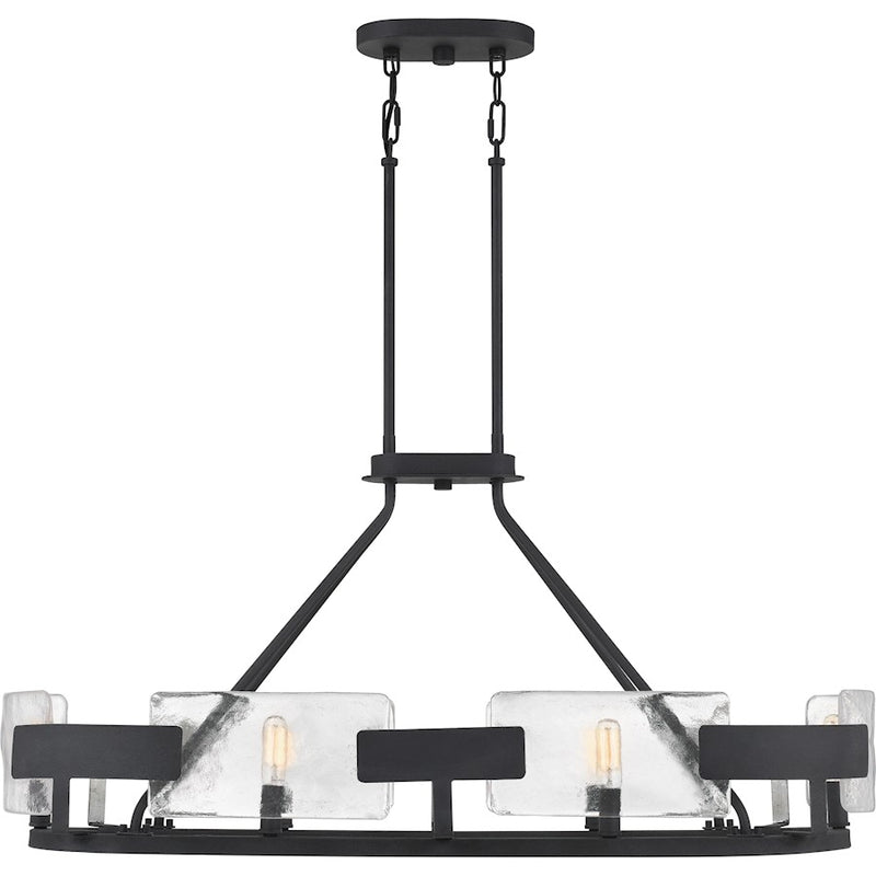 Quoizel Stratum 38in 6-Light Island Chandelier | Modern Royal Ebony Steel and Clear Textured Glass | Kitchen Island & Dining Room | Model STM638BA