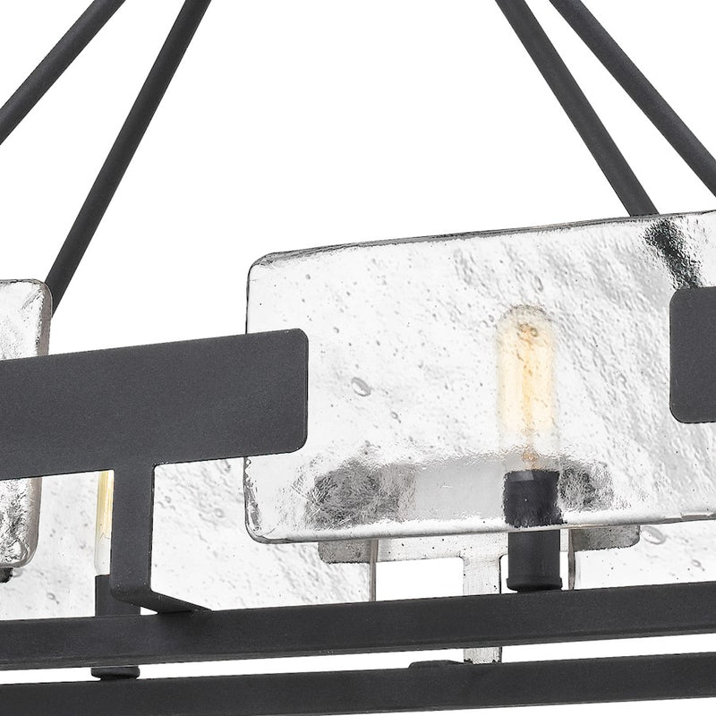 Quoizel Stratum 38in 6-Light Island Chandelier | Modern Royal Ebony Steel and Clear Textured Glass | Kitchen Island & Dining Room | Model STM638BA