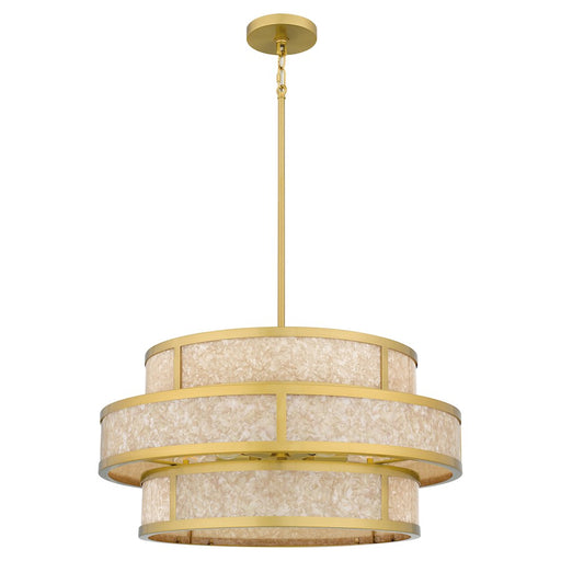Quoizel Stoneland 6 Light Pendant, Brushed Gold/Faux Capiz Shell