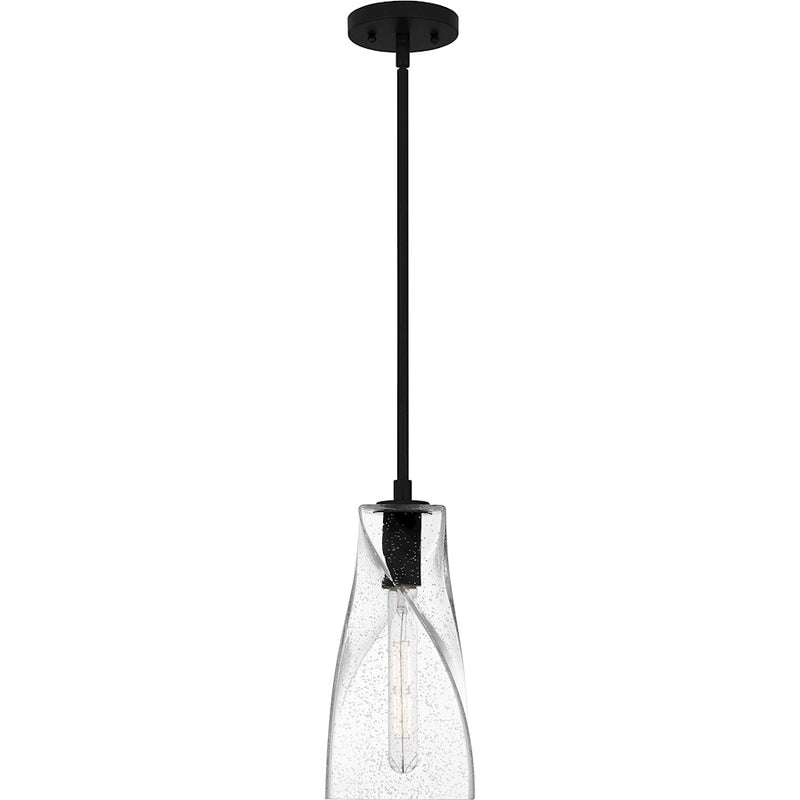 Quoizel Stetson 1 Light 13" Mini Pendant, Black/Clear Seedy Glass