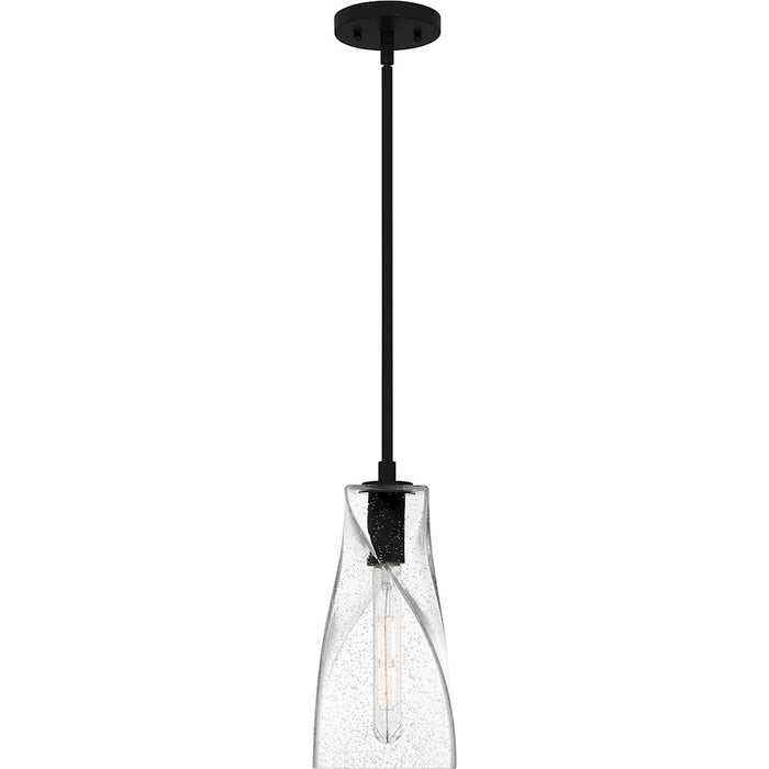 Quoizel Stetson 1 Light 13" Mini Pendant, Black/Clear Seedy Glass